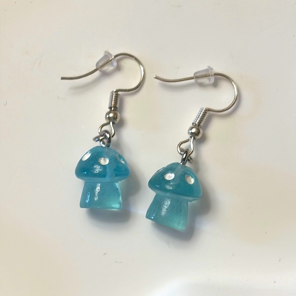 Blue Mushroom Earrings